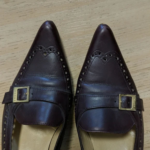 Celine burgundy-brown leather classic pumps/shoes, 2 1/2" heal,size 38 - Picture 4 of 11